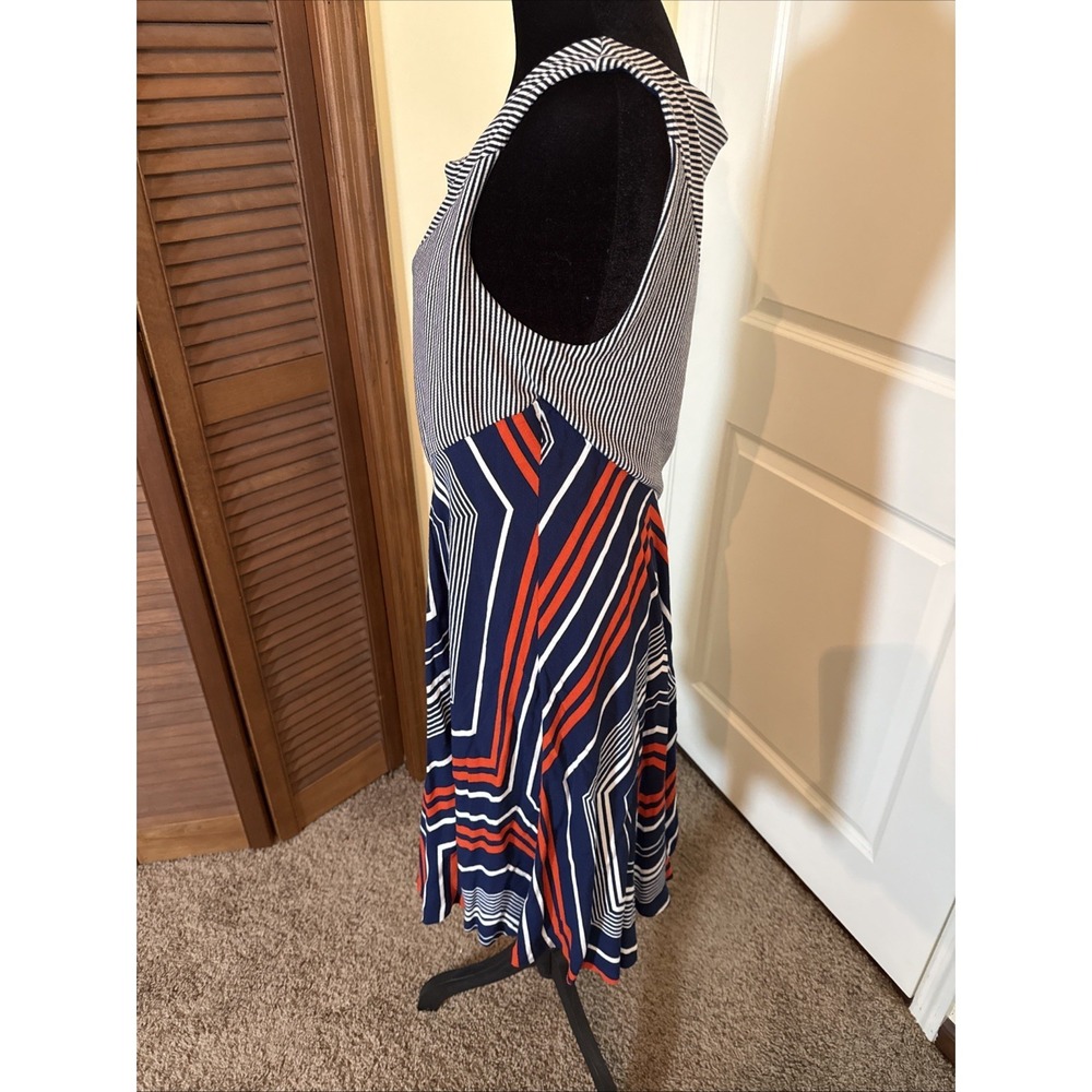 Maeve Anthropologie Cameron Striped Blue White Asymmetrical Swing Dress Size M - Picture 2 of 7